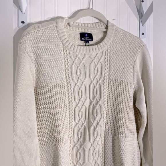NWT Ben Sherman Men's Cable Knit Crew Neck Pullover Cream Sz M - Picture 3 of 5